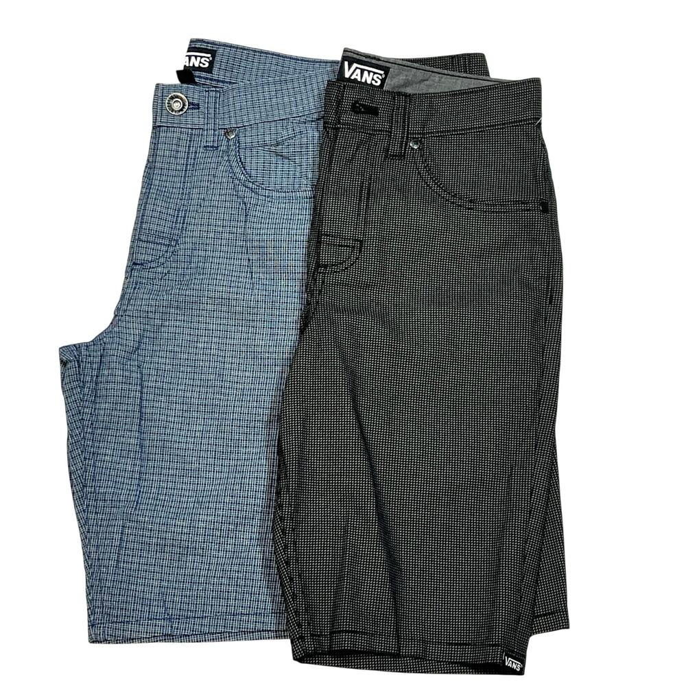 Vans Shorts Lot 2 Boys Kids Size 12 Black Grey Plaid Casual Skateboarding New